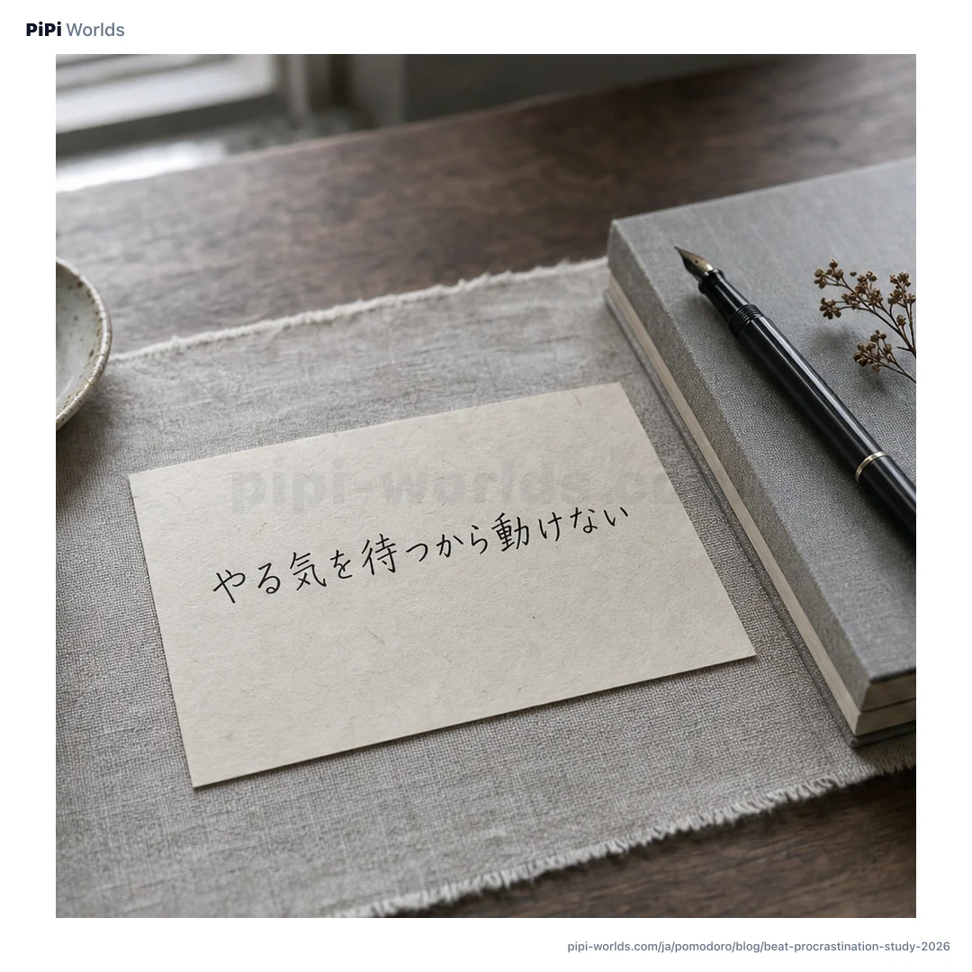 インディゴ色の背景に「まず5分」という大きな文字と円形タイマー、小さな宝箱のアイコンが置かれた、勉強の先延ばし克服の表紙画像。