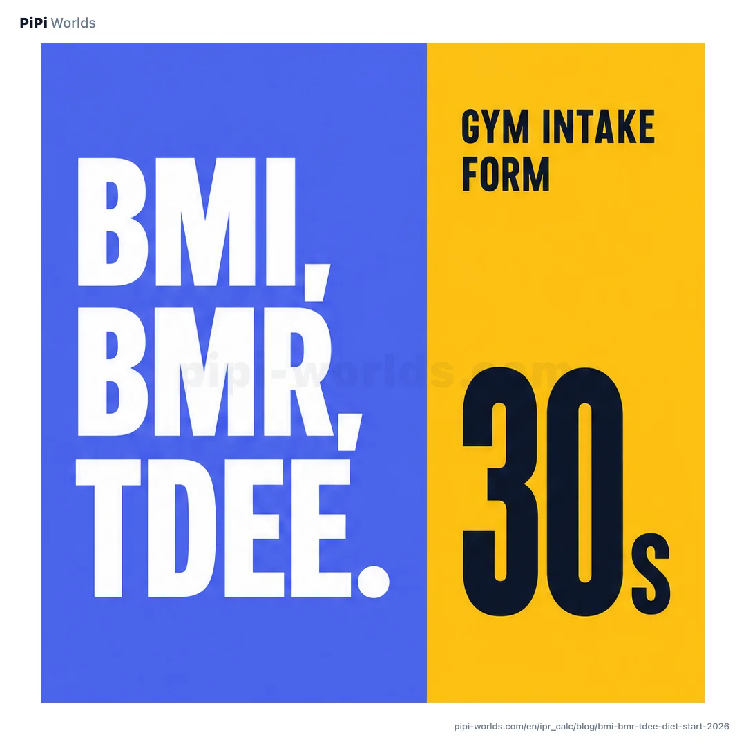 Mint and indigo gradient with the labels BMI, BMR, TDEE stacked on a fitness intake card.