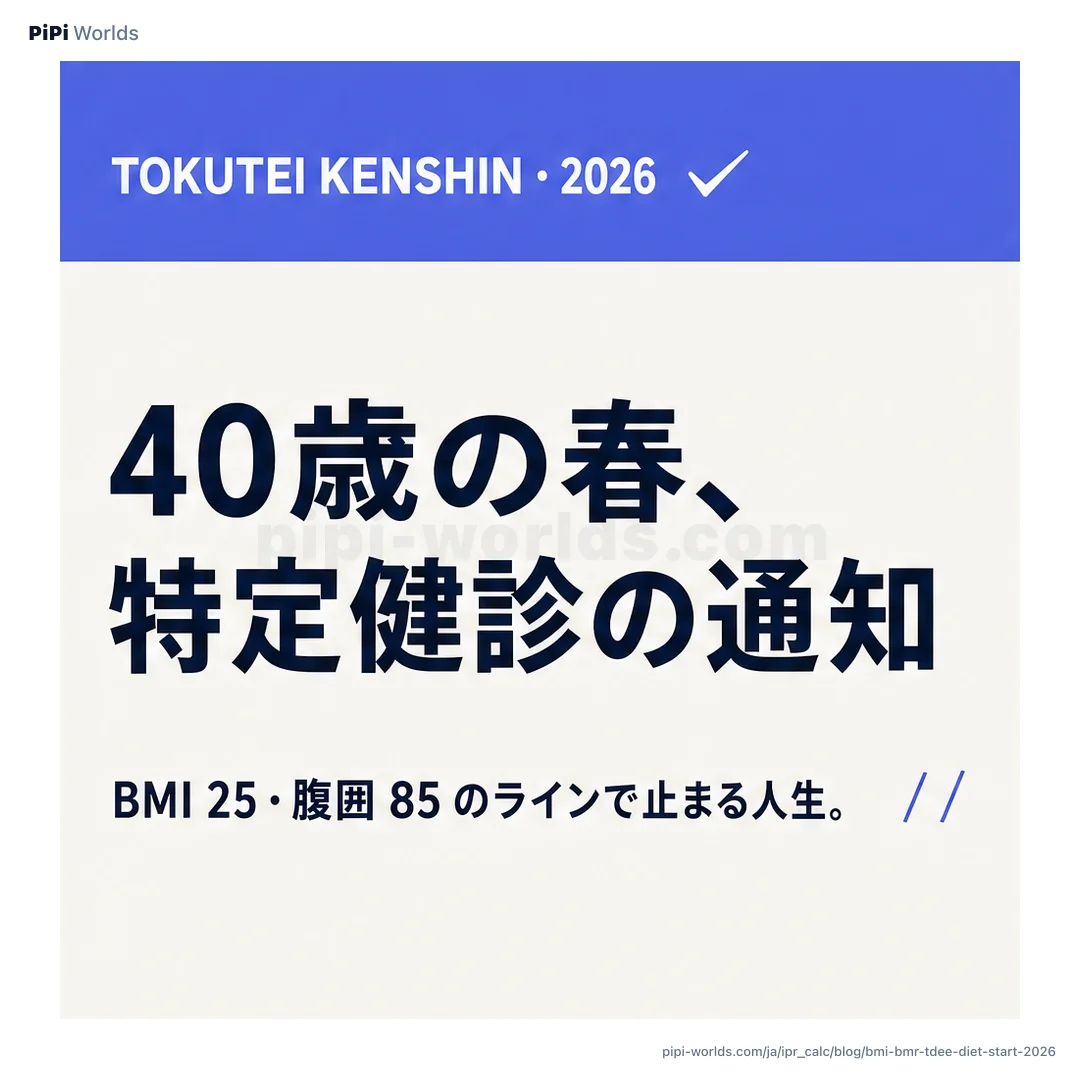 藍·青·銀のグラデーションに BMI·BMR·TDEE の3指標が並ぶ日本ダイエット市場用カード。