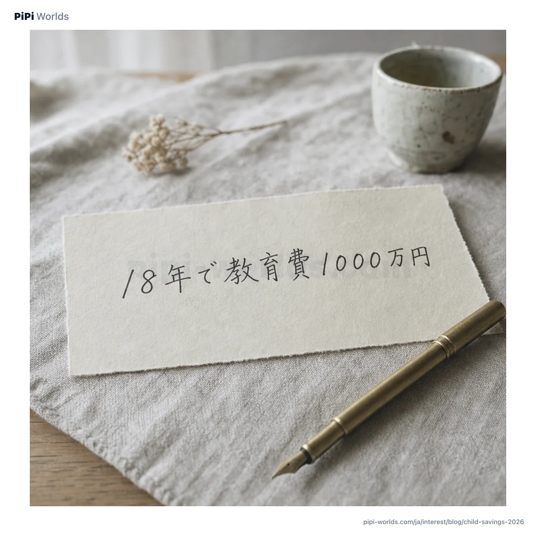 深い藍色とゴールドのグラデーション背景に PiPi マスコットと『子供貯金 1000万』が大きく配置された日本市場向けカード。