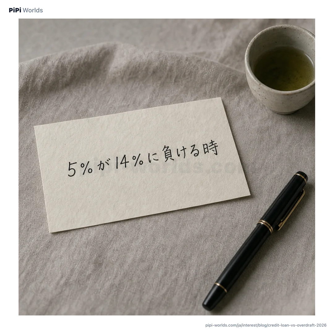 深い藍色とシルバーのグラデーション背景に PiPi マスコットと『カードローン vs フリーローン』が大きく配置された日本市場向けカード。