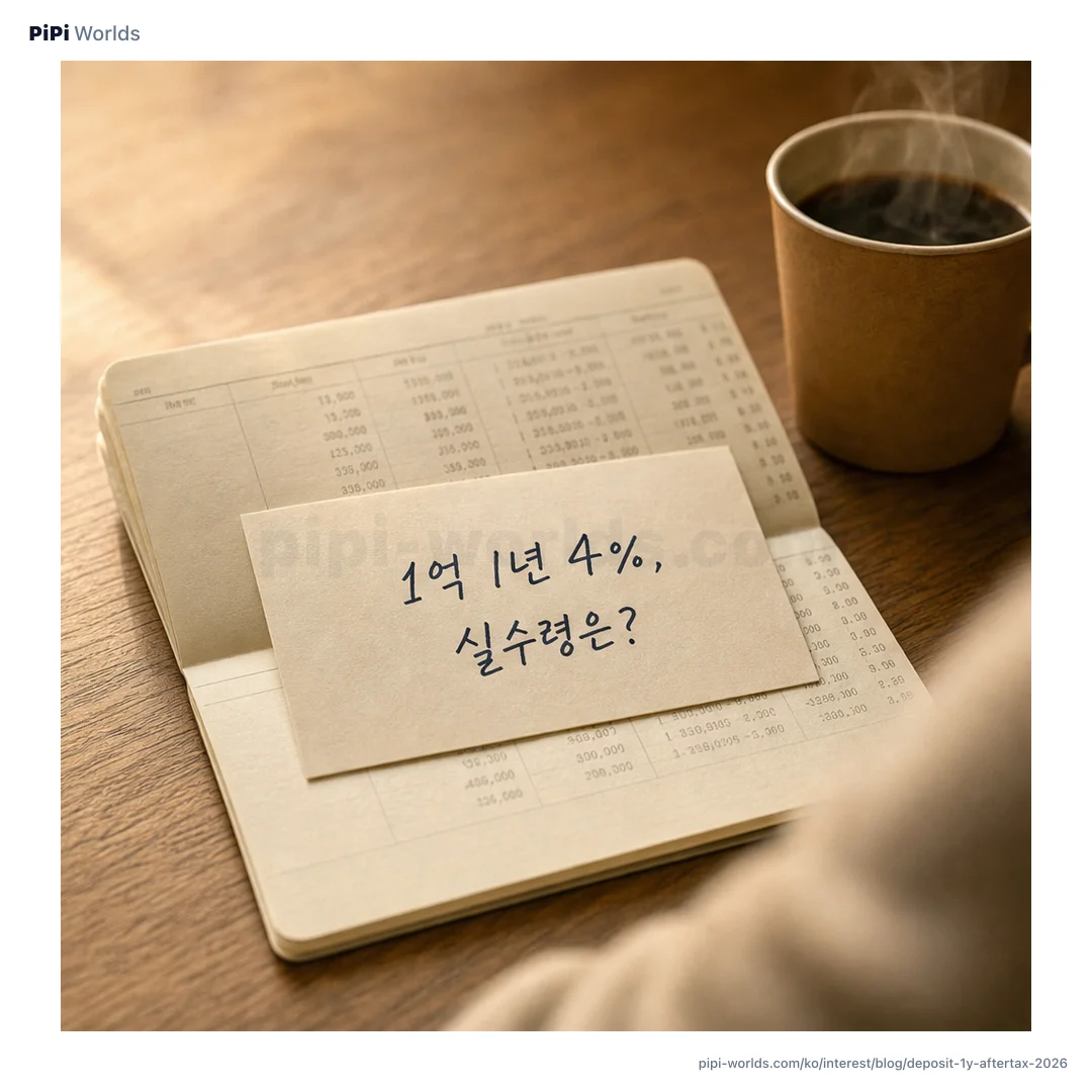 코랄·피치 그라디언트 배경 위에 PiPi 마스코트와 '1억 1년 세후 실수령' 큰 숫자가 놓인 한국 시장용 카드.