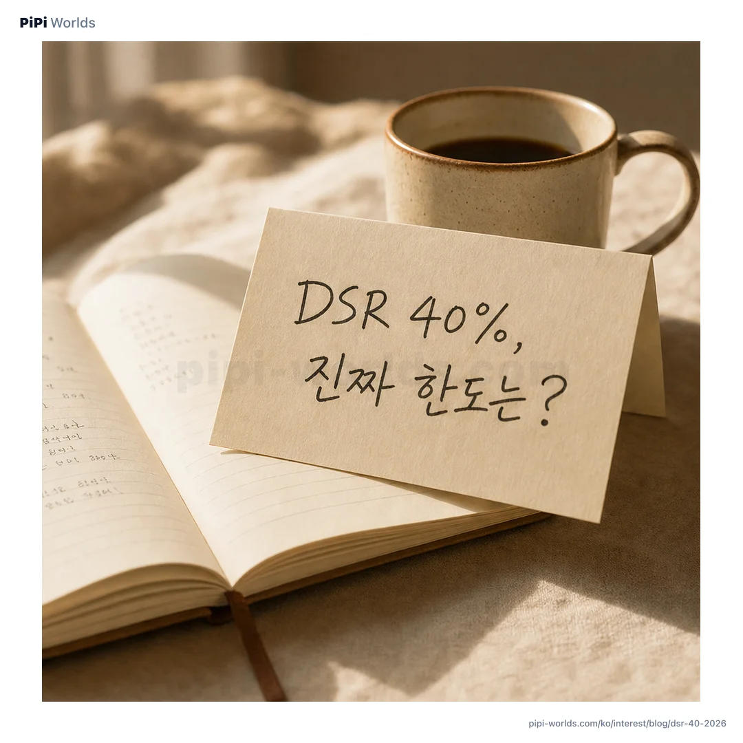 코랄·피치 그라디언트 배경 위에 PiPi 마스코트와 'DSR 40%' 큰 숫자가 놓인 한국 시장용 카드.