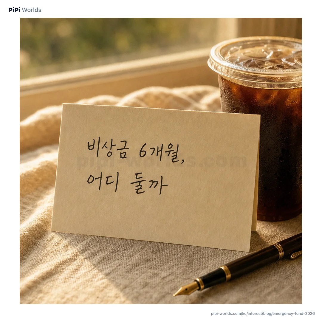 코랄·피치 그라디언트 배경 위에 PiPi 마스코트와 '비상금 6개월' 큰 글자가 놓인 한국 시장용 카드.