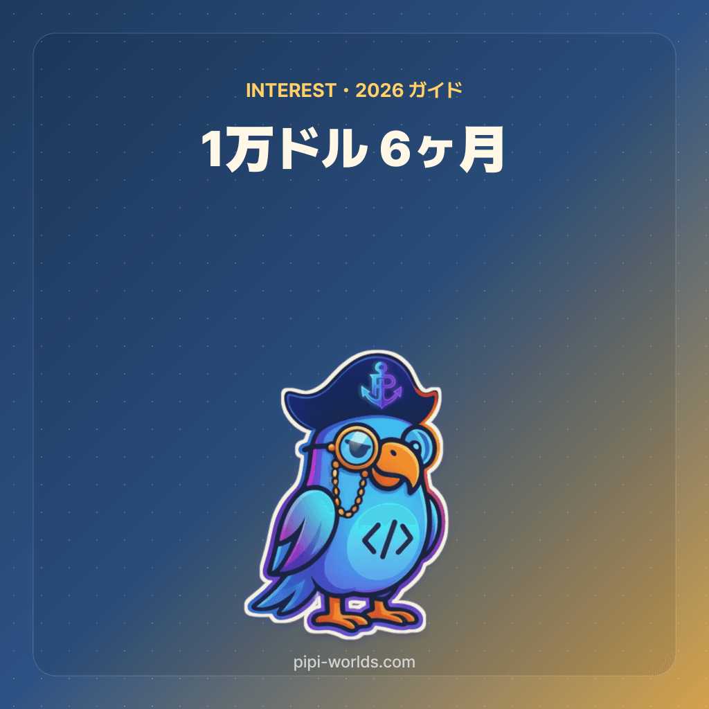 紺色の背景にPiPiの鳥のイラストと「1万ドル 6ヶ月」の文字。金利や為替相場を示す画像ではない。