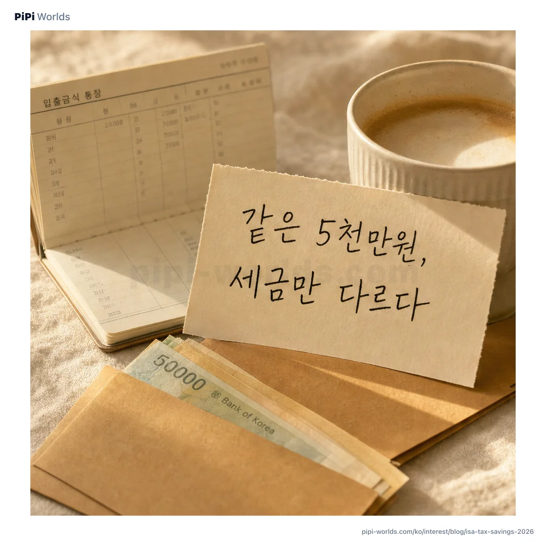 코랄·피치 그라디언트 배경 위에 PiPi 마스코트와 'ISA·청년도약·연금저축' 큰 글자가 놓인 한국 시장용 카드.