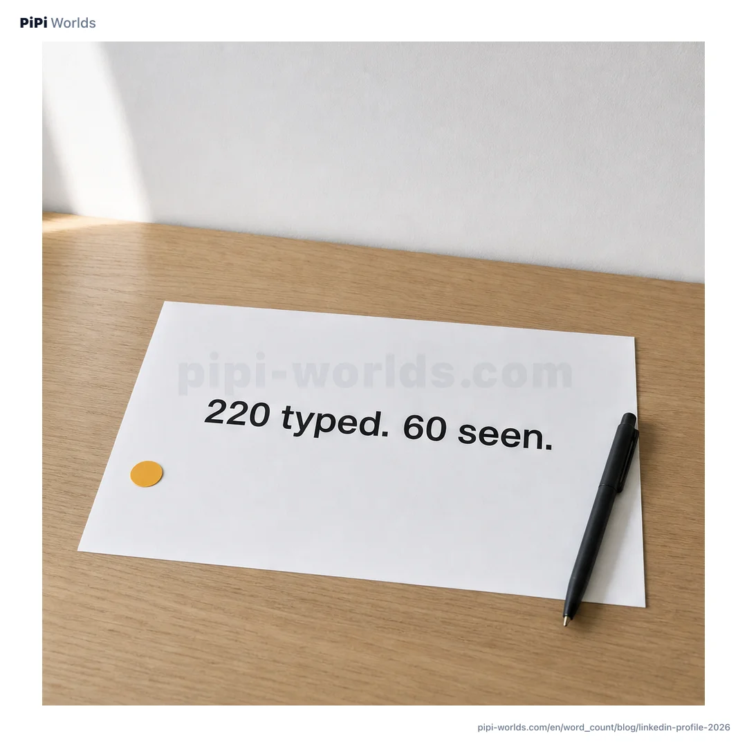 Mint, violet, and indigo gradient with the numbers 220 and 2,600 representing LinkedIn headline and About character limits.