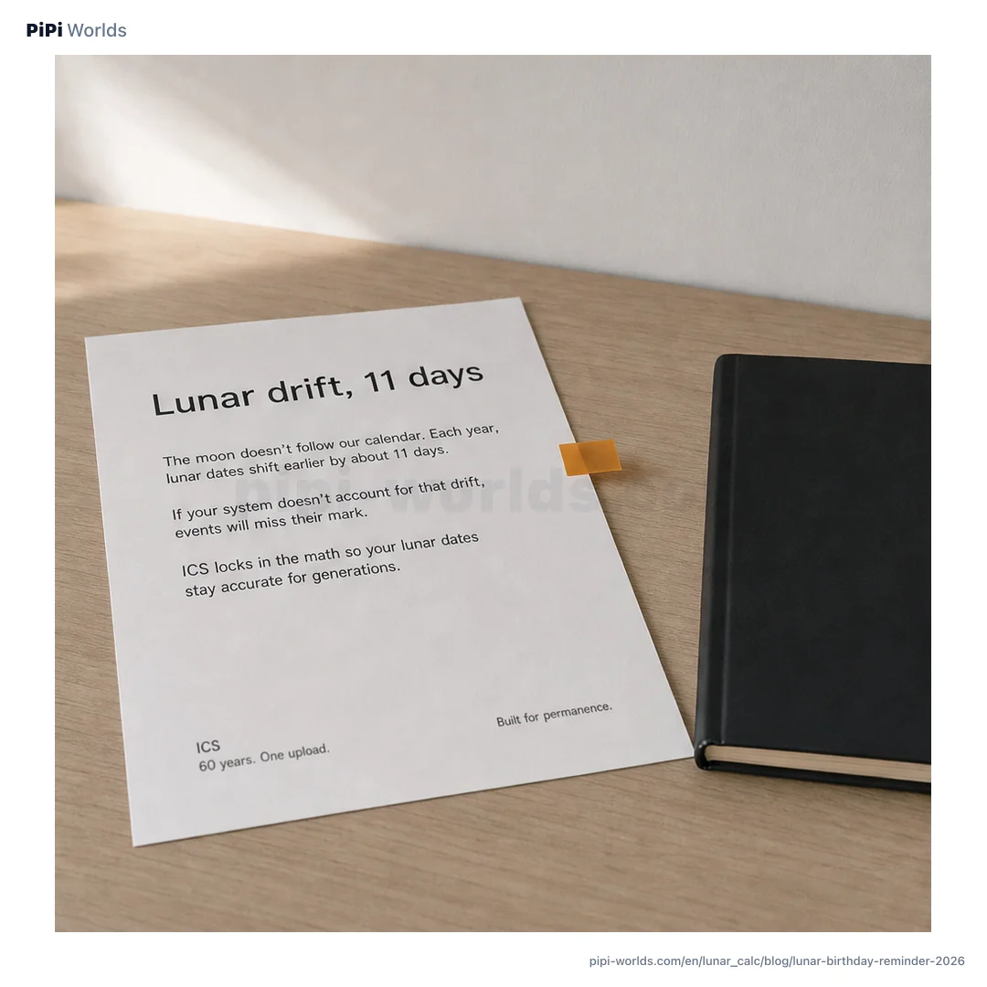 Mint, violet, and indigo gradient with the words 'Lunar Reminder' for the English market calendar setup card.