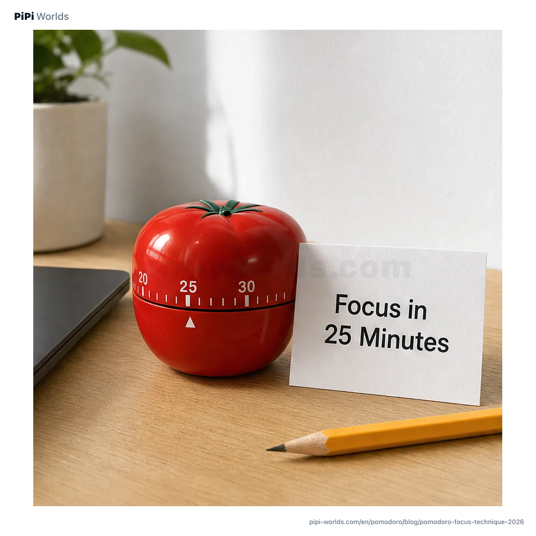 An indigo cover image showing the words '25-Minute Focus', a circular timer, and a tomato-shaped icon for the Pomodoro Technique.