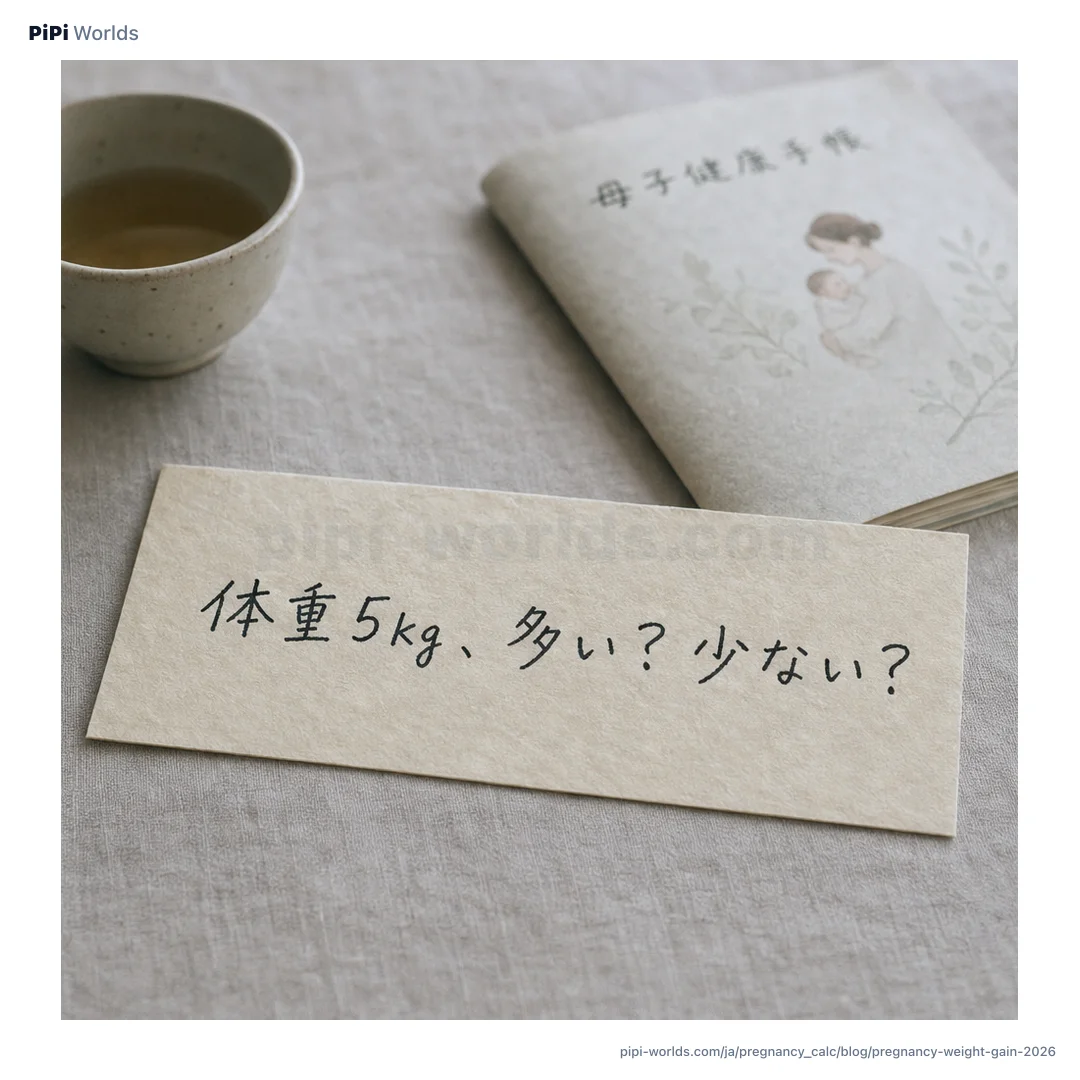 コーラルとバイオレットのグラデーションにPiPiマスコットと「妊婦の体重増加 BMI別」のタイトルが入った日本の妊婦向けカード。