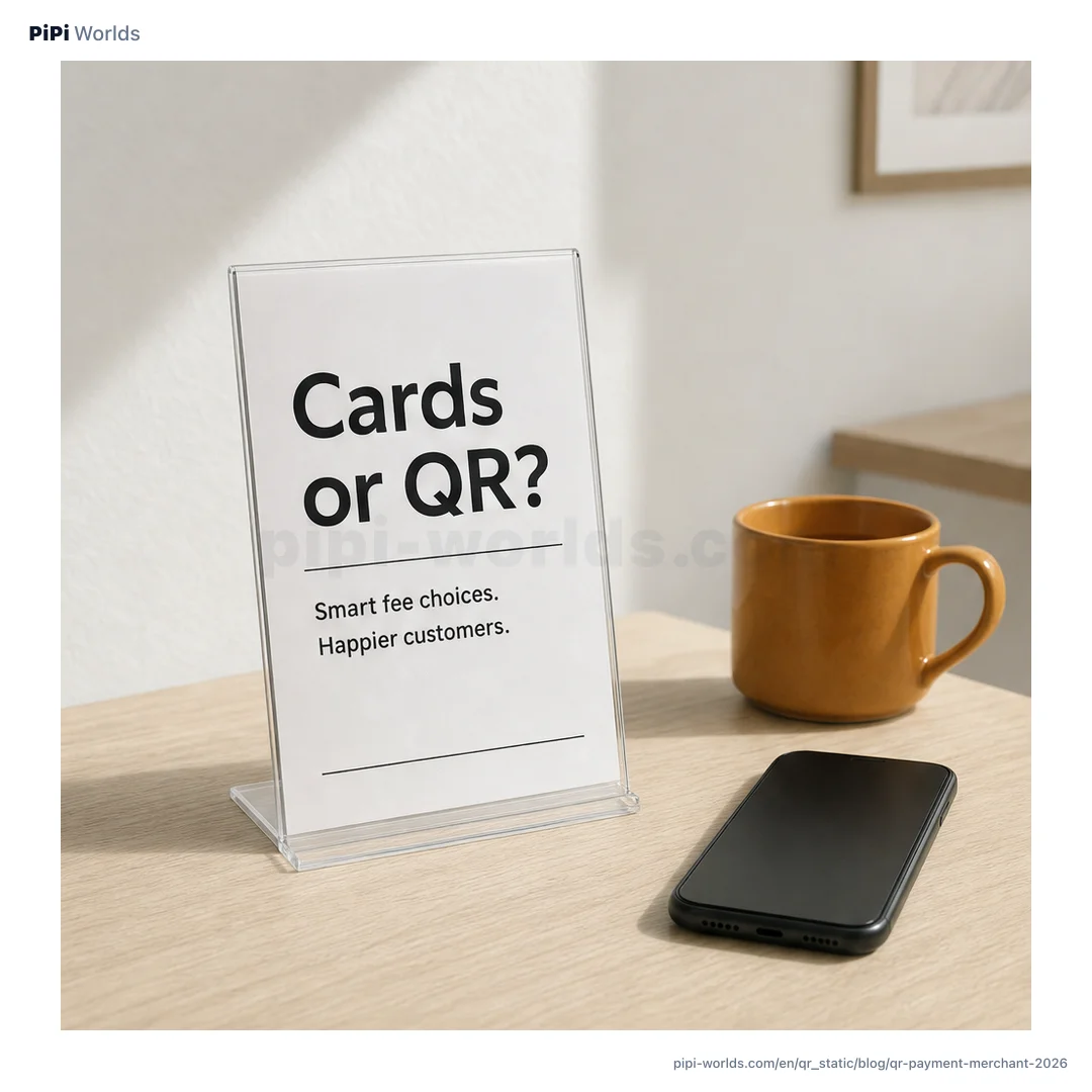 A mint and violet gradient card with the PiPi mascot and the title "QR Payments for Small Business" for U.S. business owners.