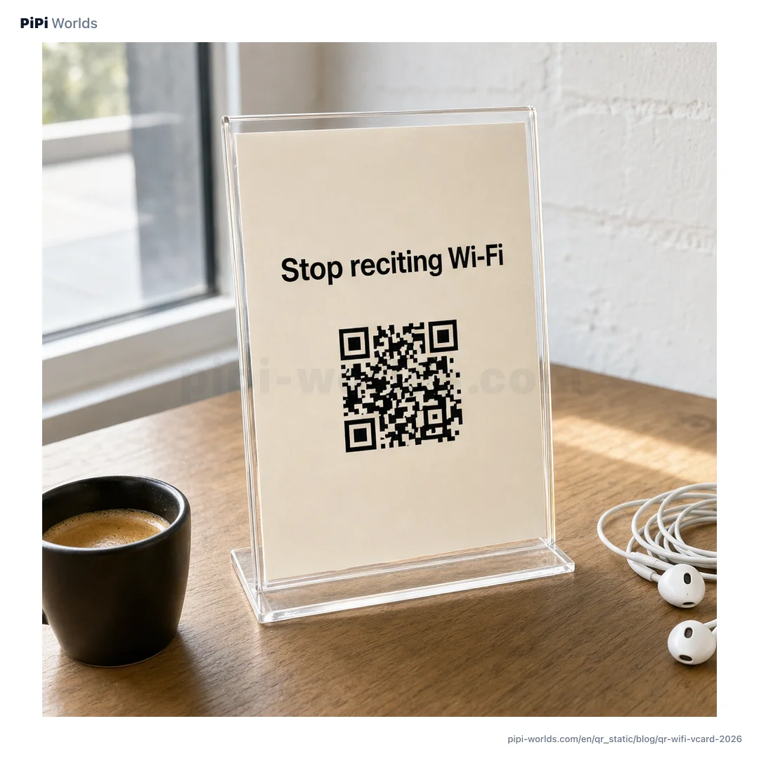 Mint and ivory gradient with PiPi mascot and the title 'Storefront Wi-Fi QR in 5 minutes' for US and UK small business owners.