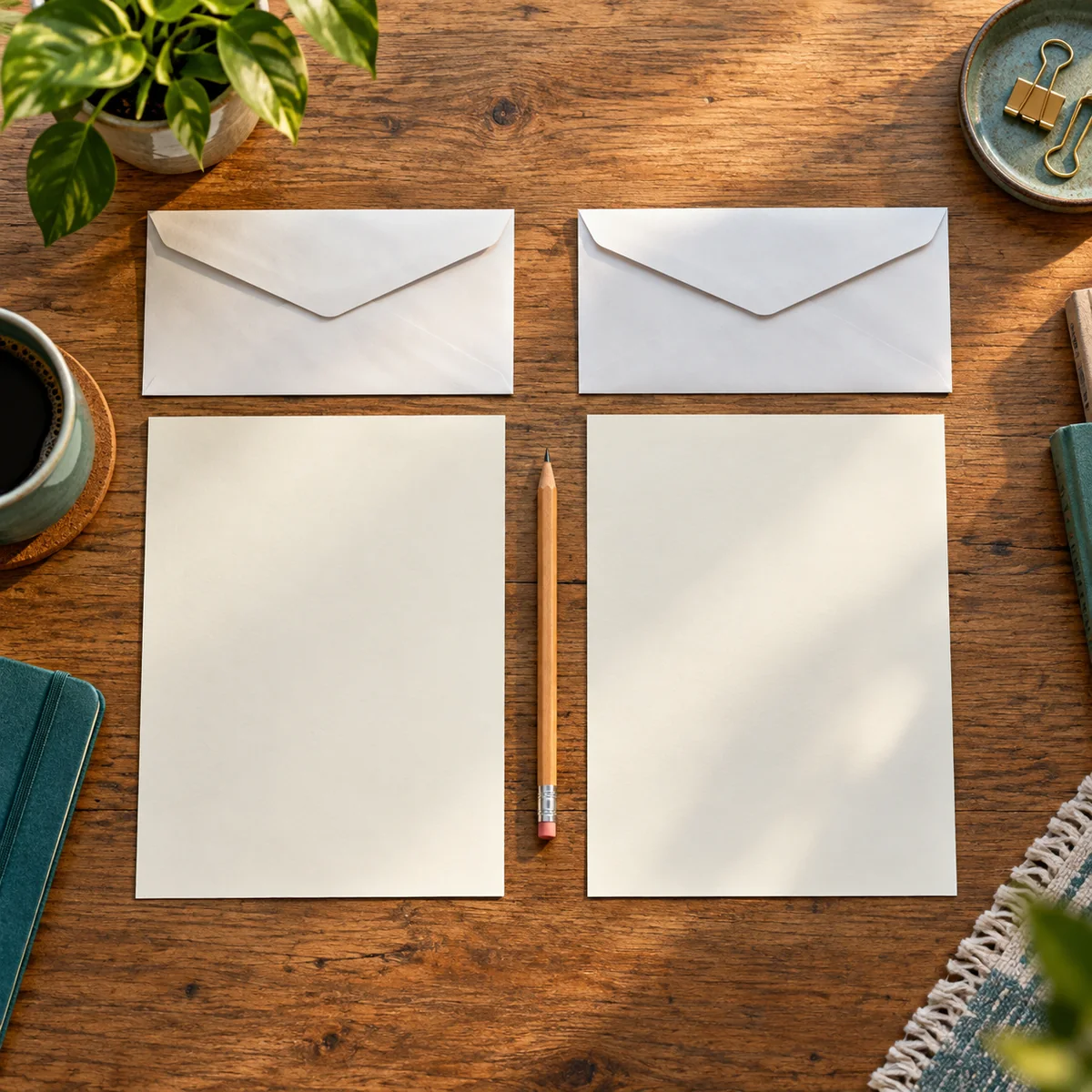 Two blank pay envelopes and sheets of paper sit side by side on a desk, ready for a careful comparison.