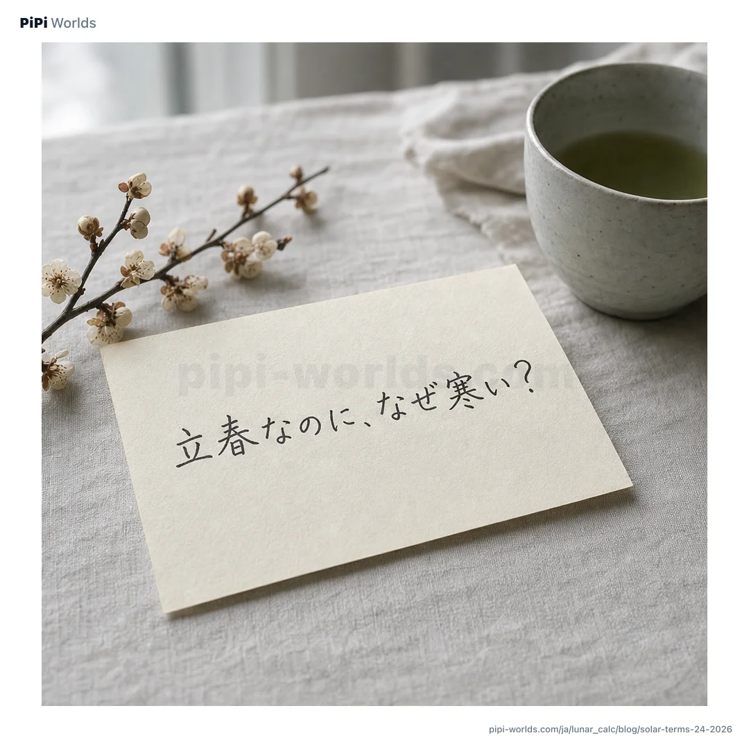 藍·青·金のグラデーションに二十四の節気名と日付が円形に並ぶカード。