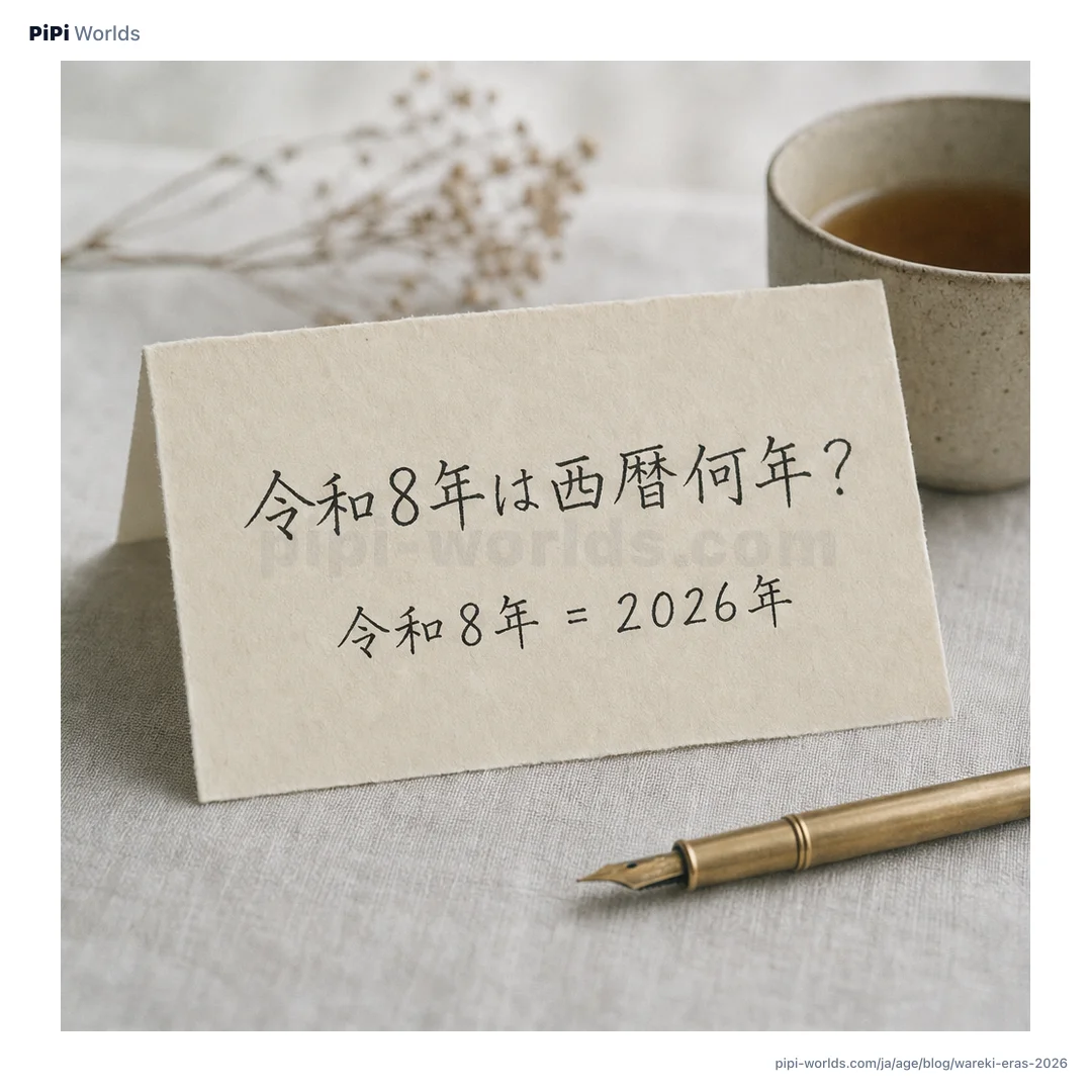深い藍色とゴールドのグラデーション背景に PiPi マスコットと『令和8年=2026年』が大きく配置された日本市場向けカード。