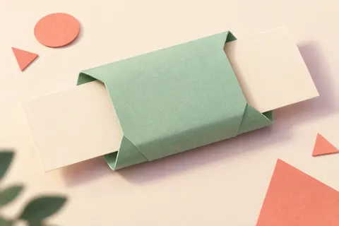 A cream card sliding freely through an open mint-green paper sleeve
